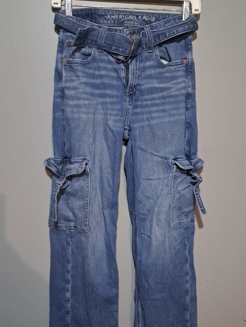 American Eagle Outfitters Women's Dark Blue Cargo Wide-Leg Jeans
